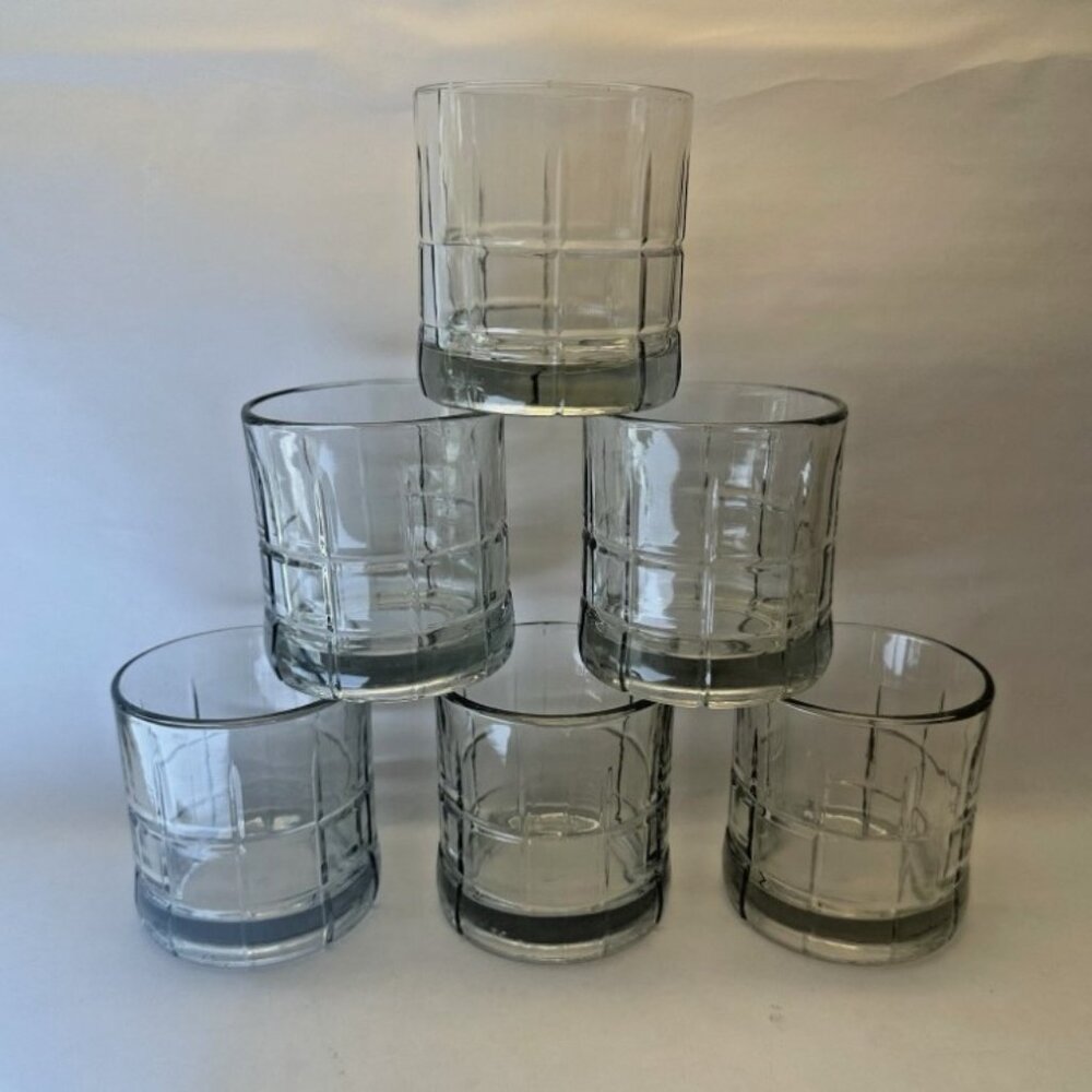 Set of 6 Anchor Hocking Tartan Clear Old Fashioned Glasses MCM Vintage